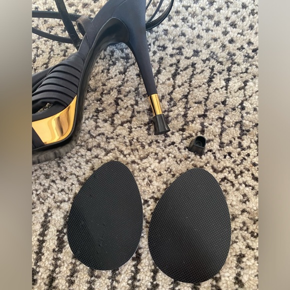 TOM FORD Pleated Satin Ankle-Wrap Platform Sandals - Black Size 37 NWT - Picture 16 of 17